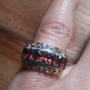 Mozambique Garnet and White Zircon Brass Ring (Size 5)